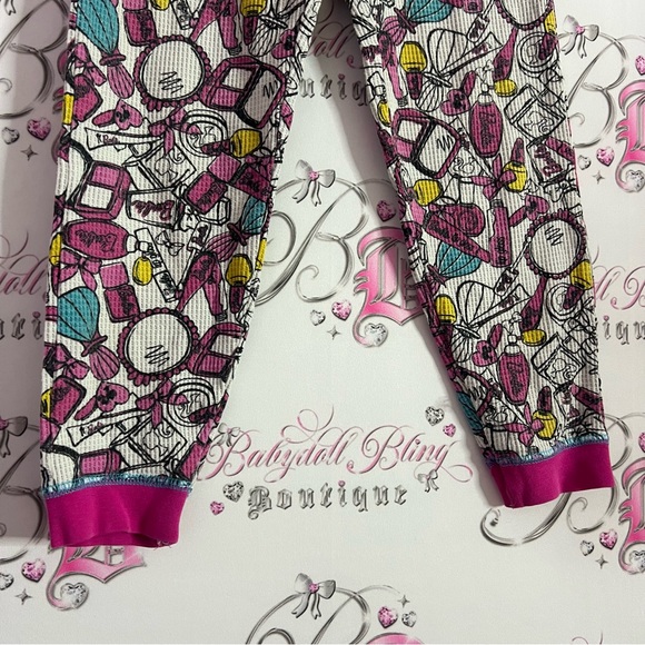 Barbie jogger waffle knit pants makeup printed design pink blue yellow black - Picture 4 of 6